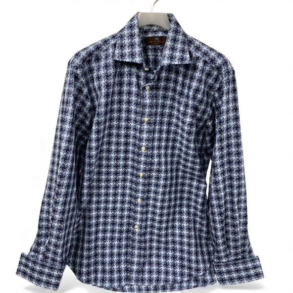 Etro Italy Blue White Button Cotton Cufflink French Cuff Shirt Men's US Large 16 - Picture 2 of 14